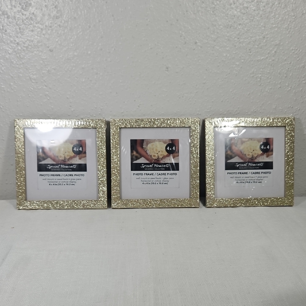 Special Moments Set of 3 Gold Glitter Photo Frames 6"x6" holds a 4"x4" picture